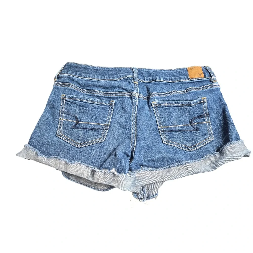 American‎ Eagle Stretch Denim Cutoff Shorts Blue Raw Hem Size 10